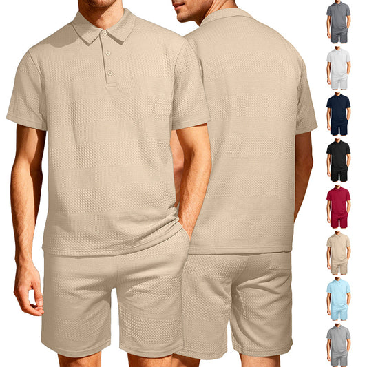 Jacquard Solid-color Loose-fitting Mens Casual Sportswear Set