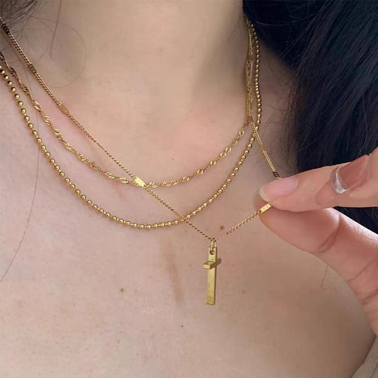 Titanium Steel Non-fading Single-diamond Three-layer Cross Necklace