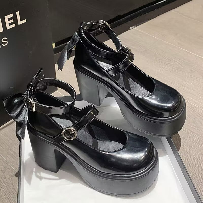 2025 Summer New Women's White High Heels Platform Mary Jane Shoes With Bow