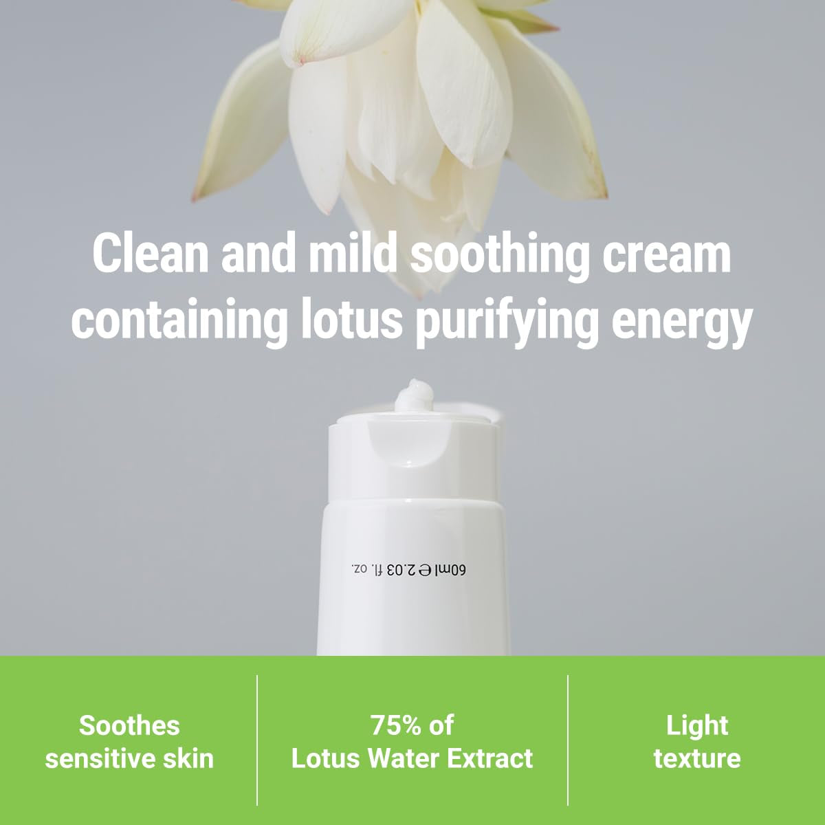 Calming Lotus Water Cream - Lightweight Moisturizer Face Cream for Oily, Combination Skin | 75% Lotus Water Extract for Skin Purifying, Anti-Aging | Vegan Korean Skincare (2.03 Fl Oz, 60Ml)