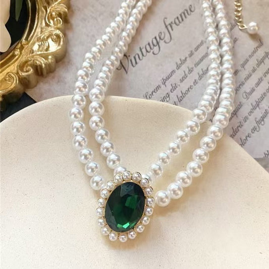 Elegant Double-Layer Pearl And Diamond Beaded Necklace Set Versatile French-Style Design With A Luxe Touch