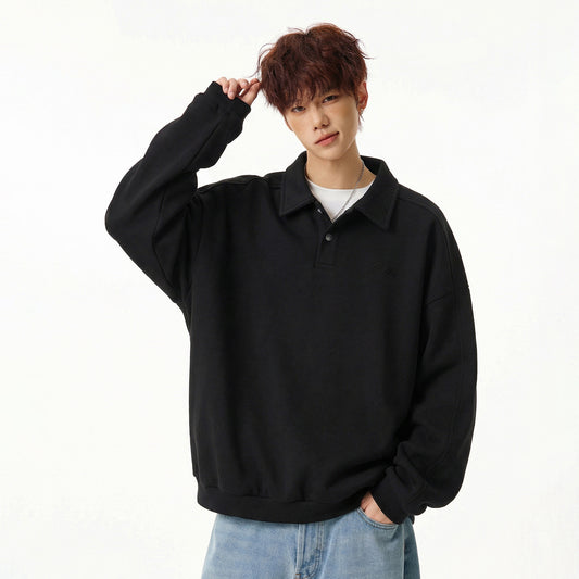 Letter-printed Lapel-button Long-sleeve Hoodie