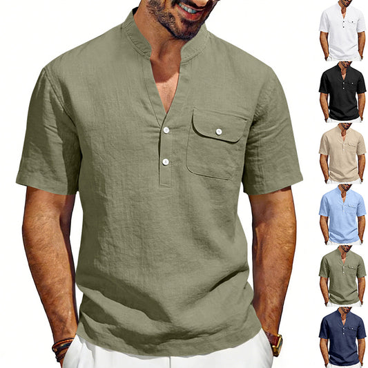 Men's Solid Color Linen T-shirt