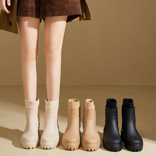 Women's Elastic-waist Rain Boots Mid- To Low-cut