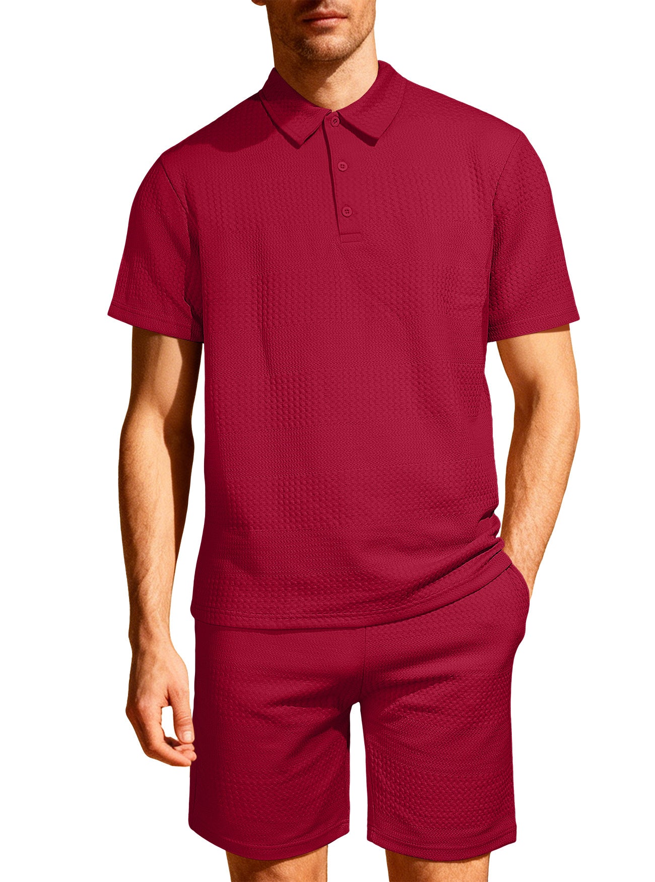 Jacquard Solid-color Loose-fitting Mens Casual Sportswear Set