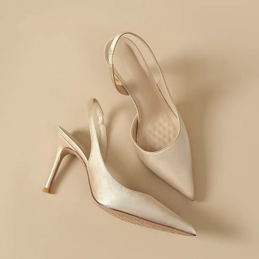 Minimalist Satin Pointed Toe Slingback High Heels