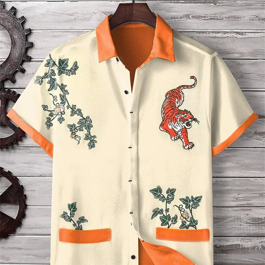 New Mens Bamboo-cotton Short-sleeve Shirt With A Turn-down Collar