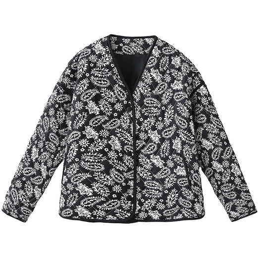 New European And American-style Fashionable Casual V-neck Printed Jacket For Women