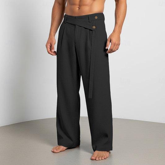 Plus-size Slant-waist Linen Casual Trousers