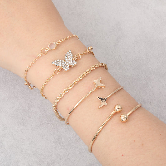 Simple Butterfly-Shape Open-End Rhinestone Bracelet For Women