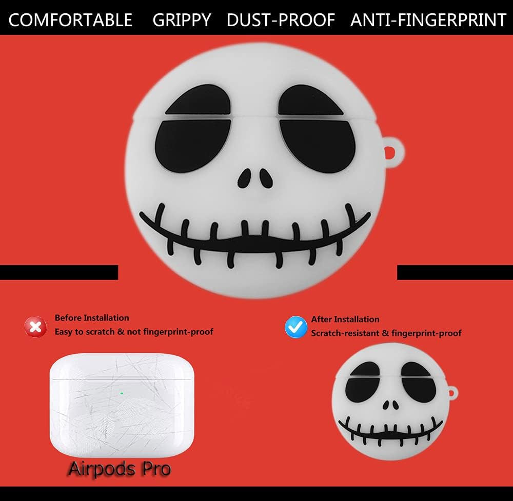 (Luminous Skull) Airpod Pro 2019/Pro 2 Gen 2022 Case Cover Soft Silicone, 3D Cute Cartoon Cover Funny Protective Case Compatible with Airpods Pro Case, Anime Design with Keychain