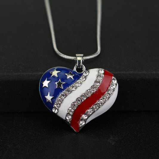 American Flag Five-Pointed Star Heart Necklace Pendant