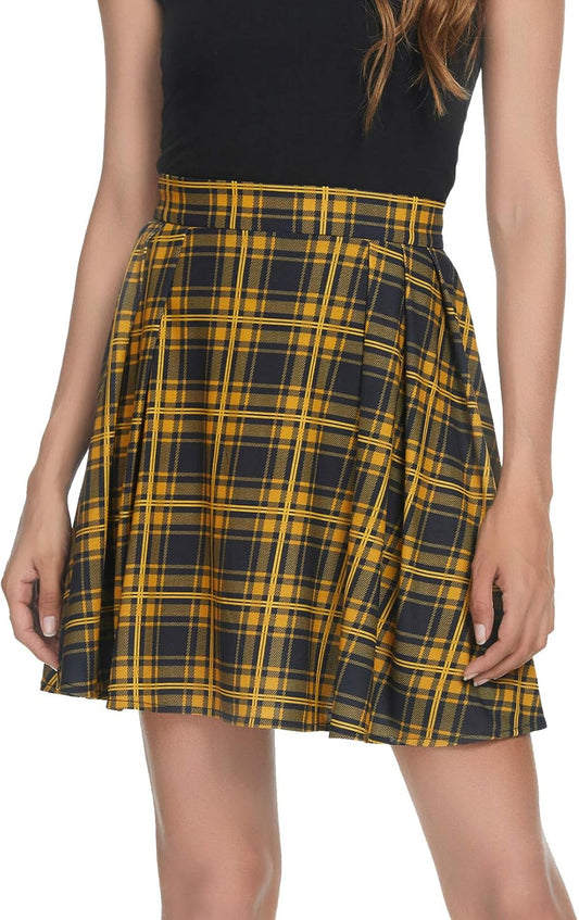 Women'S Plaid Pleated Mini Skater Skirt High Waisted School Skirt