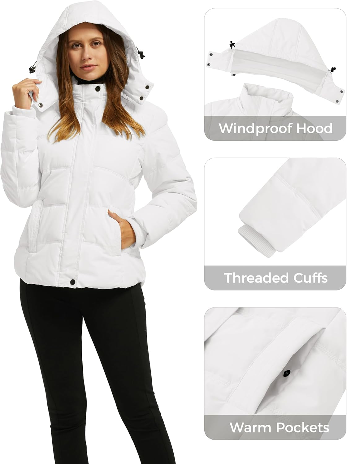 Women'S Hooded Warm Winter Coat Quilted Thicken Puffer Jacket with Removable Hood