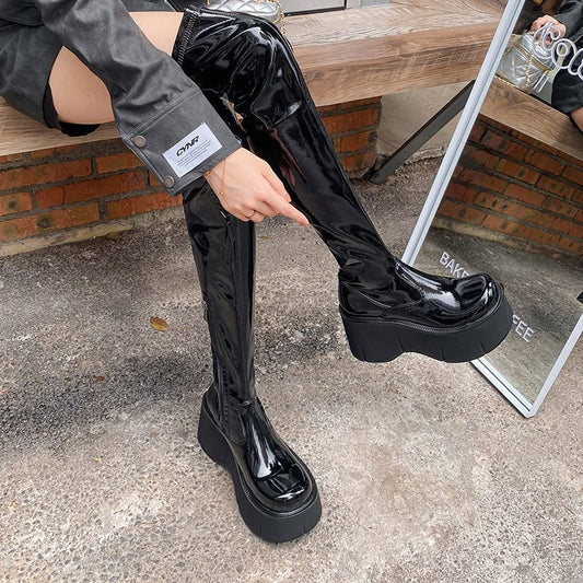 Women's Side-Zip Round-Toe Ultra-Chunky Heel Over-the-Knee Boots
