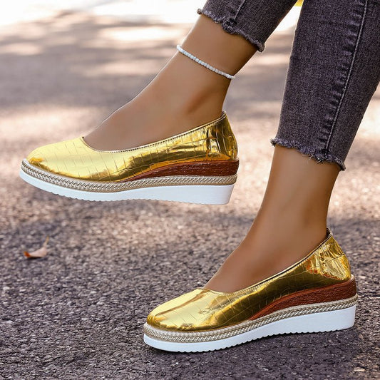 Large-size Wedge-heel Patent Leather Womens Pumps