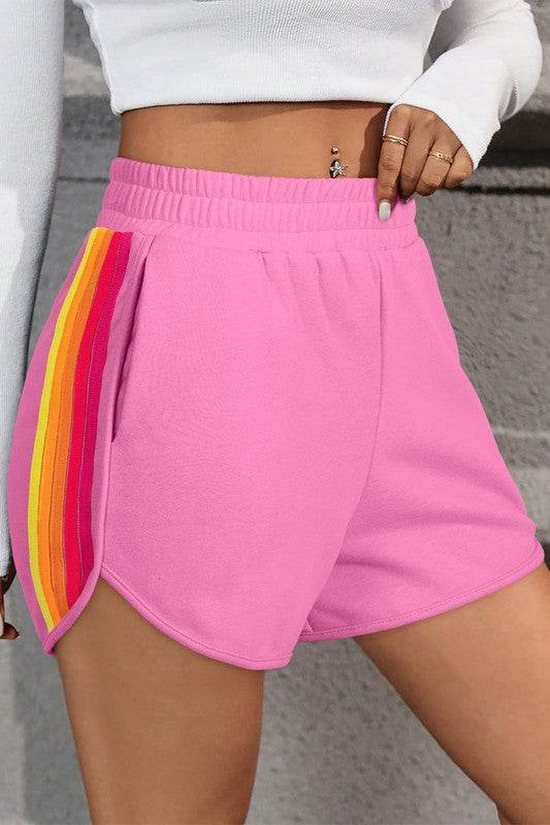 Color Block Elastic High Waist Active Shorts