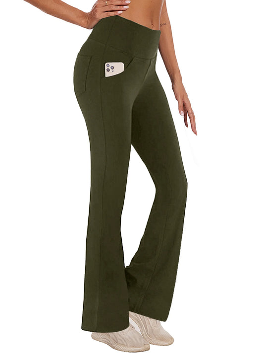 Womens Bootcut Yoga Pants with Pockets Flare Workout Legging High Waist Lightweight Bottoms Activewear Green 2XL