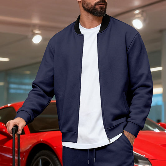 Men's Stand-Up Collar Sporty-Casual Zip-Up Long-Sleeve Jacket