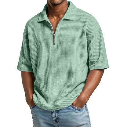 Men's Waffle-Weave Short-Sleeve Lapel Polo Shirt T-Shirt
