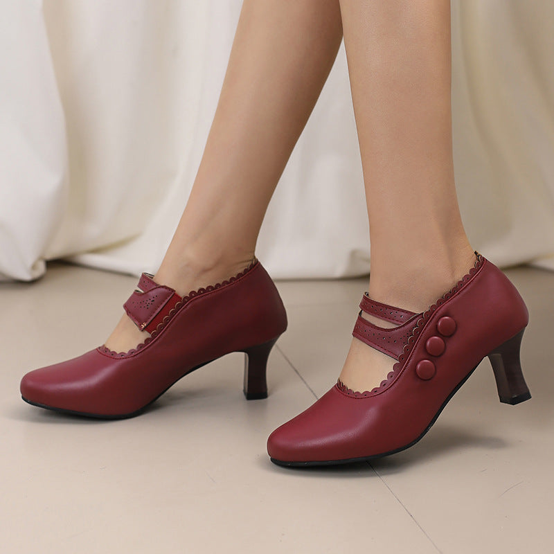 Fashionable High-Heel Retro Mary Jane Double-Breasted Pumps For Women