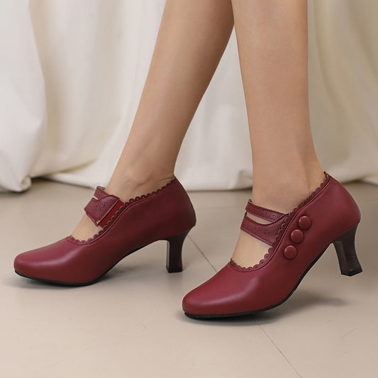 Fashionable High-Heel Retro Mary Jane Double-Breasted Pumps For Women