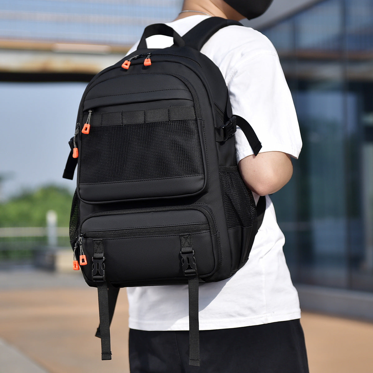 Mens Large-capacity Solid-color Minimalist Business Backpack