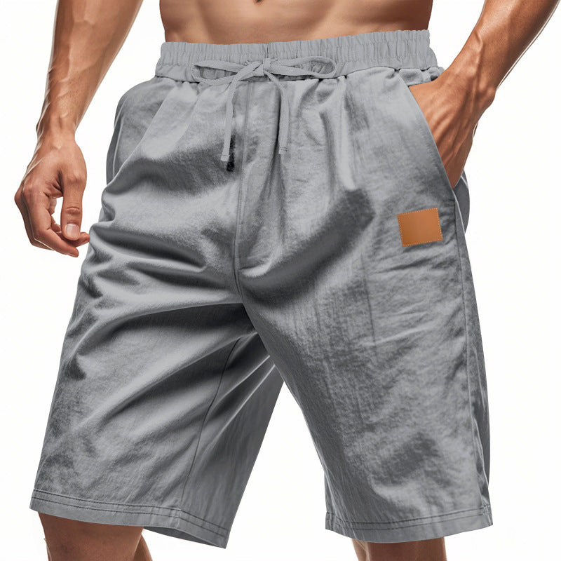 Solid-color Mens Plus-size Thin Linen Breathable Beach Sports Casual