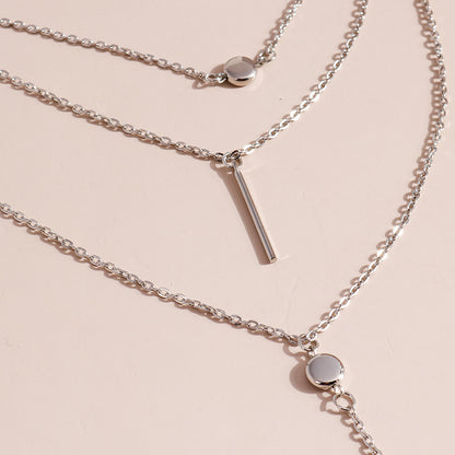 Delicate Metal Bar With Small Dots Hanging Bar Necklace
