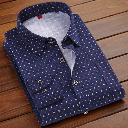 Men's Business Commute Plaid Long-Sleeve Shirt