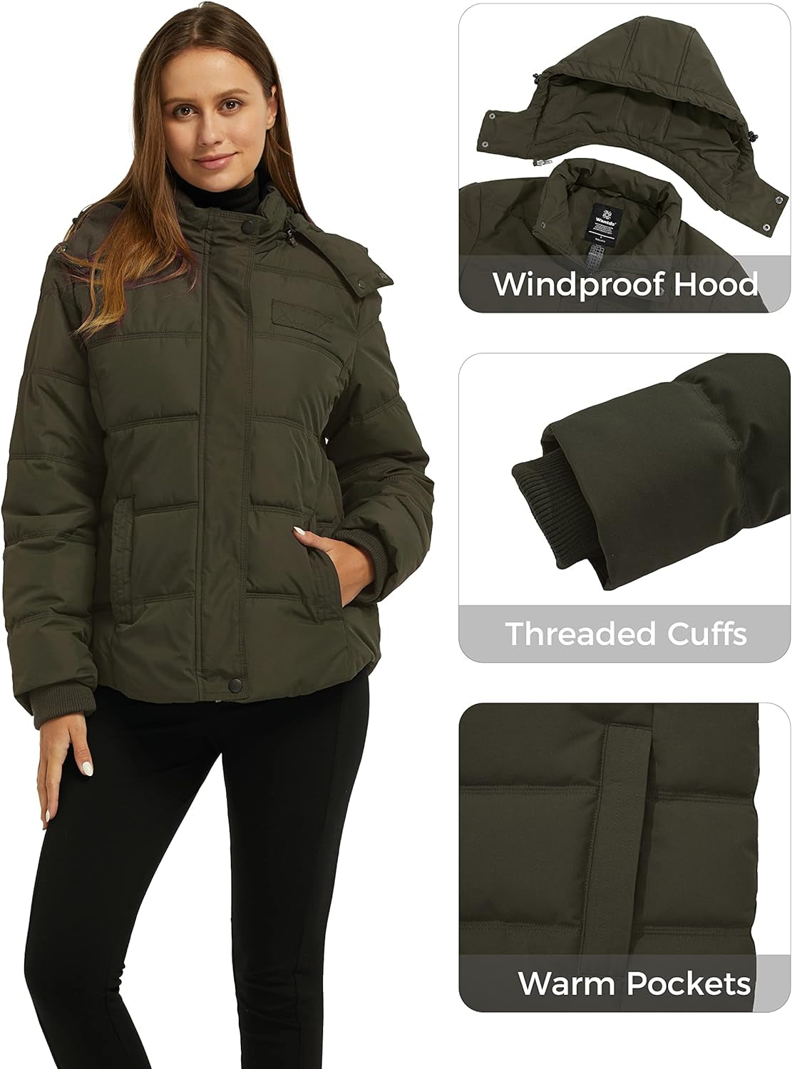 Women'S Hooded Warm Winter Coat Quilted Thicken Puffer Jacket with Removable Hood