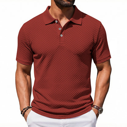 Mens Plaid Polo Shirt Breathable Casual Collared T-Shirt
