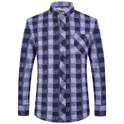 Men's Business Commute Plaid Long-Sleeve Shirt