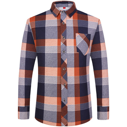Men's Business Commute Plaid Long-Sleeve Shirt