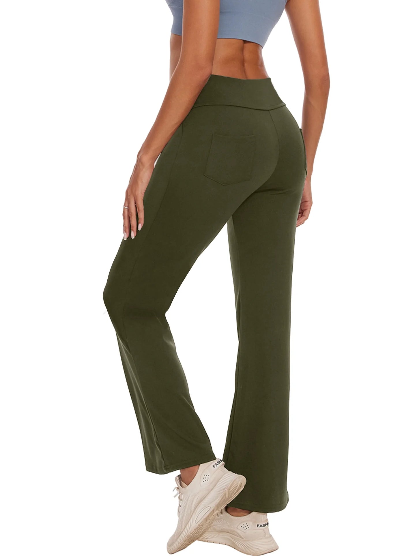 Womens Bootcut Yoga Pants with Pockets Flare Workout Legging High Waist Lightweight Bottoms Activewear Green 2XL