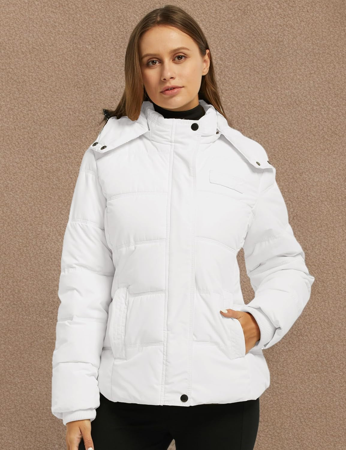 Women'S Hooded Warm Winter Coat Quilted Thicken Puffer Jacket with Removable Hood