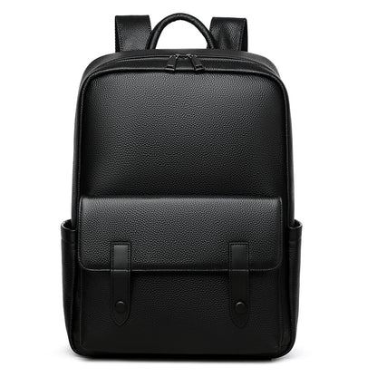 Men's Leather Large-Capacity Solid Color Backpack