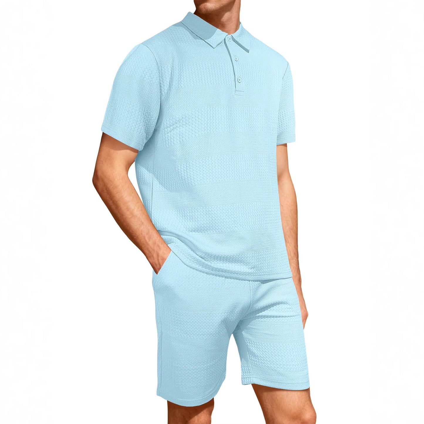 Jacquard Solid-color Loose-fitting Mens Casual Sportswear Set