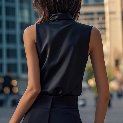 Womens Solid-Color Off-the-Shoulder High-Neck Halter Short-Sleeve Tank Top