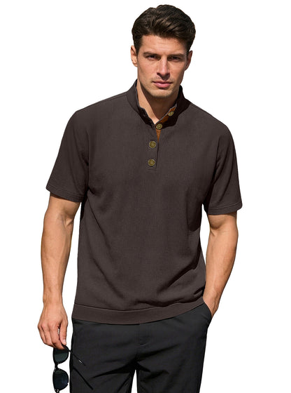 Men's Casual Stand-Up Collar Short-Sleeve Corduroy Knitted Pullover Shirt