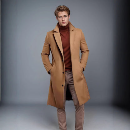 Men's Mid-Length Solid-Color Wool Coat For Autumn And Winter