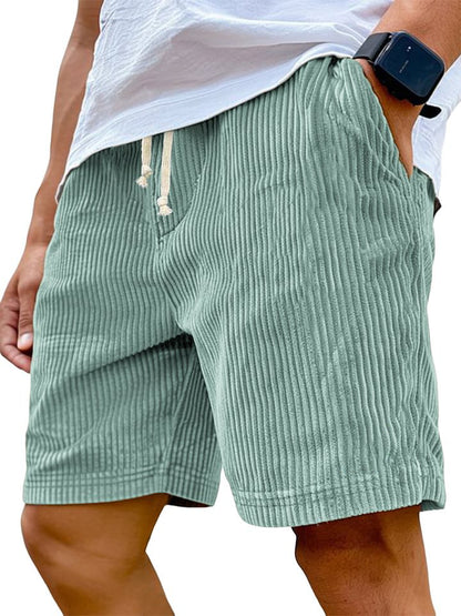 Men's Retro Embroidered Corduroy Fashionable Lace-up Casual Shorts