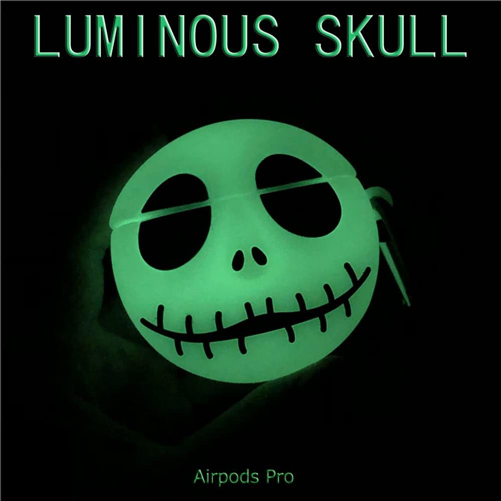 (Luminous Skull) Airpod Pro 2019/Pro 2 Gen 2022 Case Cover Soft Silicone, 3D Cute Cartoon Cover Funny Protective Case Compatible with Airpods Pro Case, Anime Design with Keychain