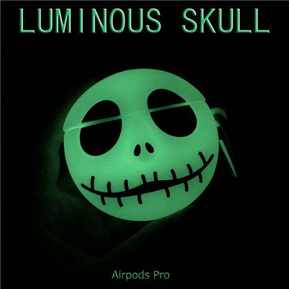 (Luminous Skull) Airpod Pro 2019/Pro 2 Gen 2022 Case Cover Soft Silicone, 3D Cute Cartoon Cover Funny Protective Case Compatible with Airpods Pro Case, Anime Design with Keychain