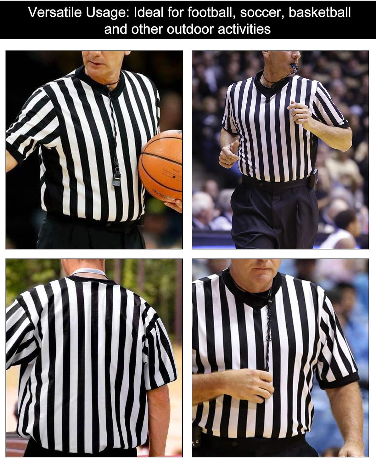 Men'S Official Black & White Stripe Referee Shirt Short Sleeve Umpire Jersey Costume Pro Ref Football Uniform