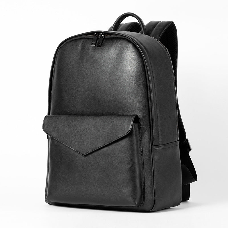 Full-grain Leather Backpack With Large Capacity For Laptops