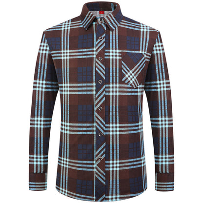 Men's Business Commute Plaid Long-Sleeve Shirt