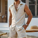 Men's Casual Sleeveless Shirt And Shorts Set