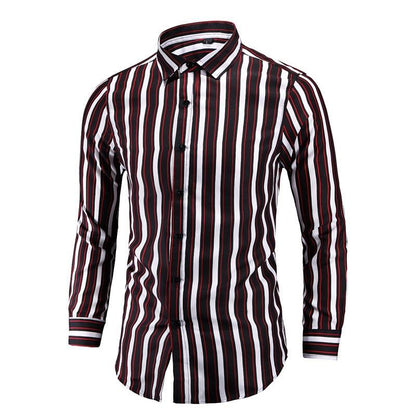 New Mens Striped Long-sleeve Shirt Korean-style For Young Men