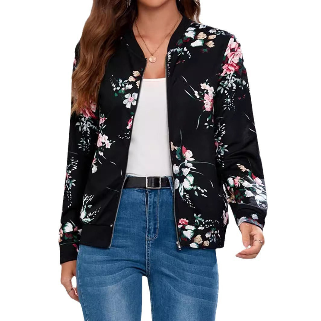 Womens Casual Long-sleeve Printed Cardigan Jacket